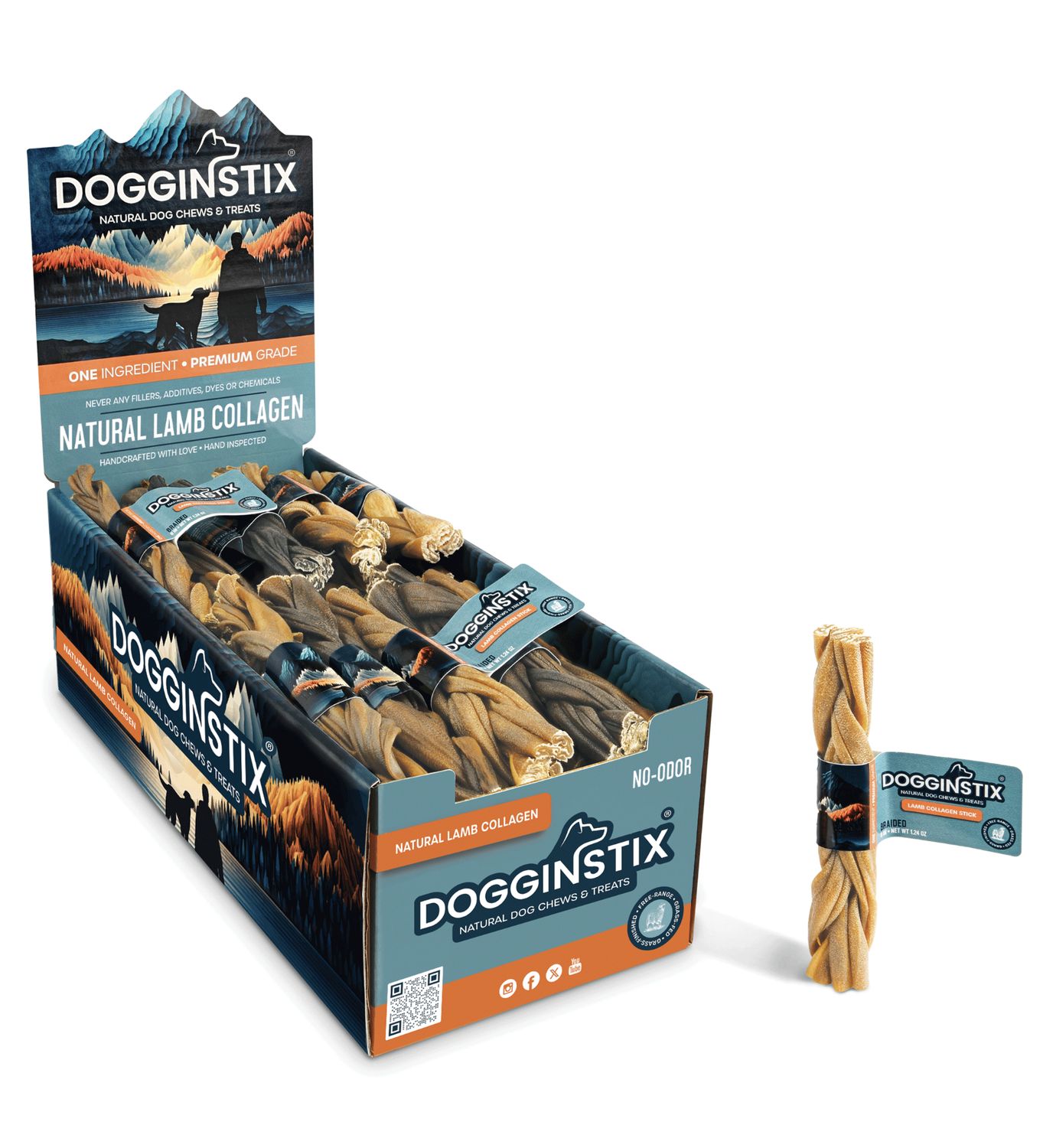 Dogginstix Dog Lamb Collagen Braided Stick, Size: 6in