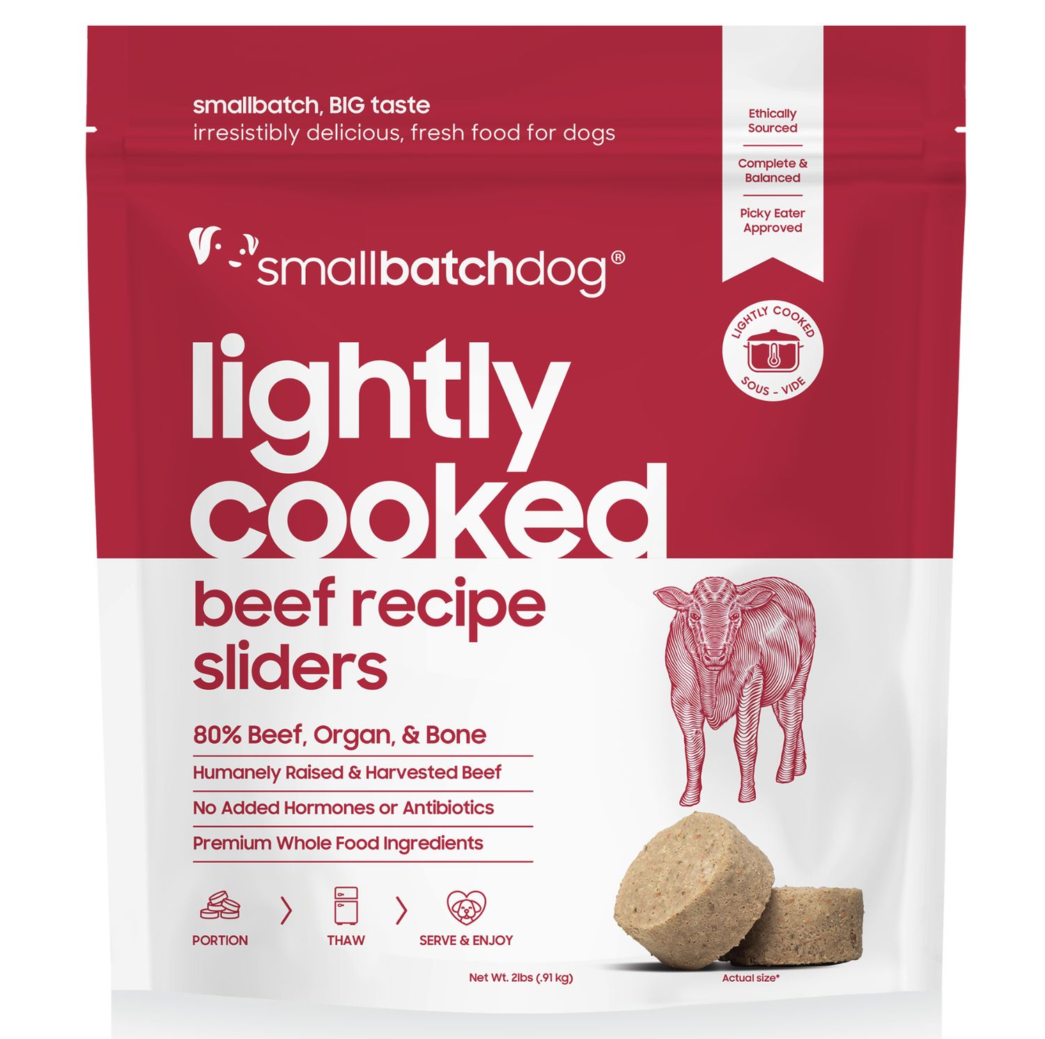 Small Batch Dog Frozen Lightly Cooked Beef, Size: 2lb