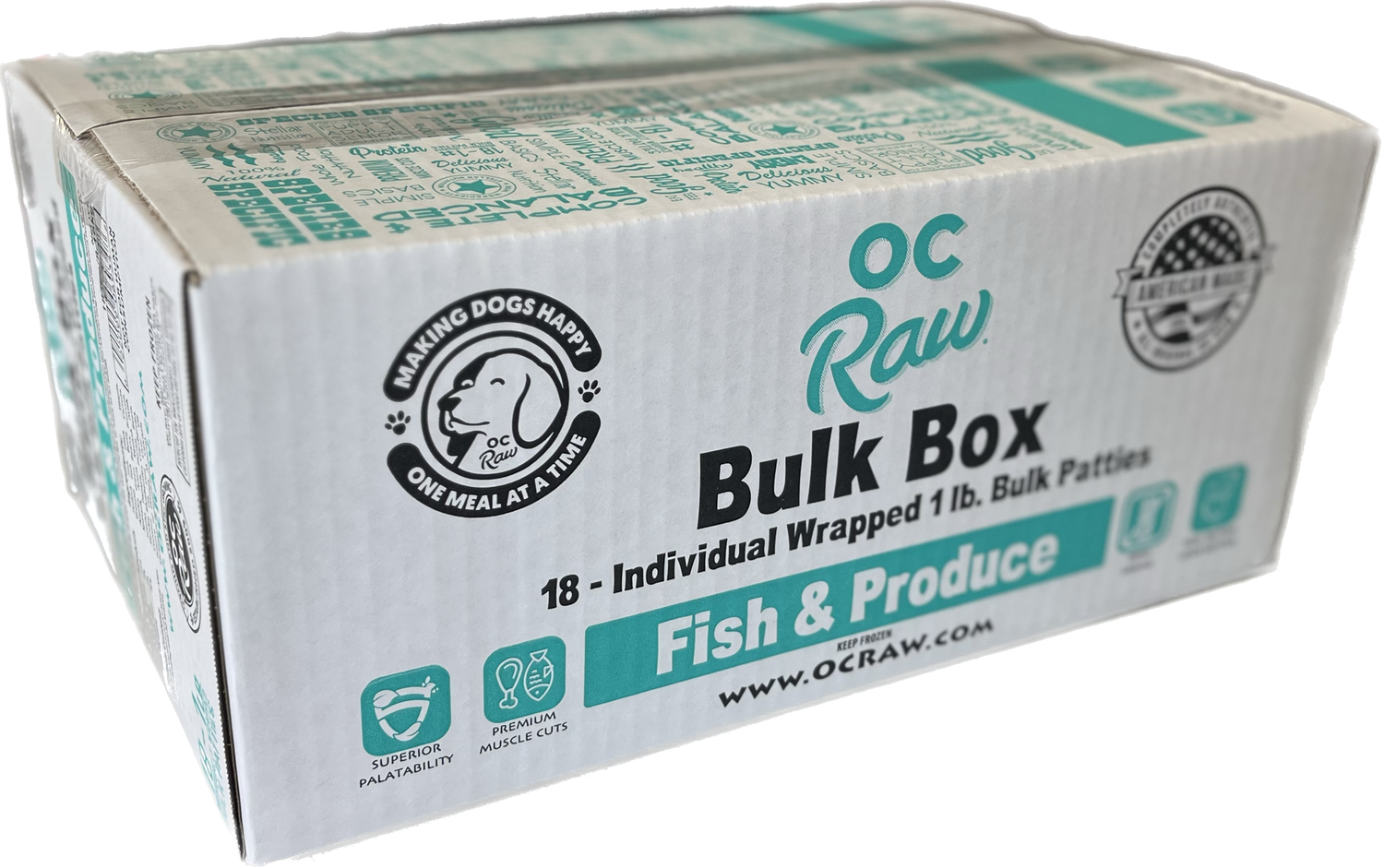 OC Raw Dog Frozen Fish, Size: 18lb Bulk Box