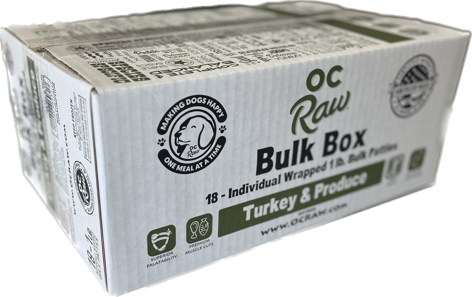 OC Raw Dog Frozen Turkey, Size: 18lb Bulk Box
