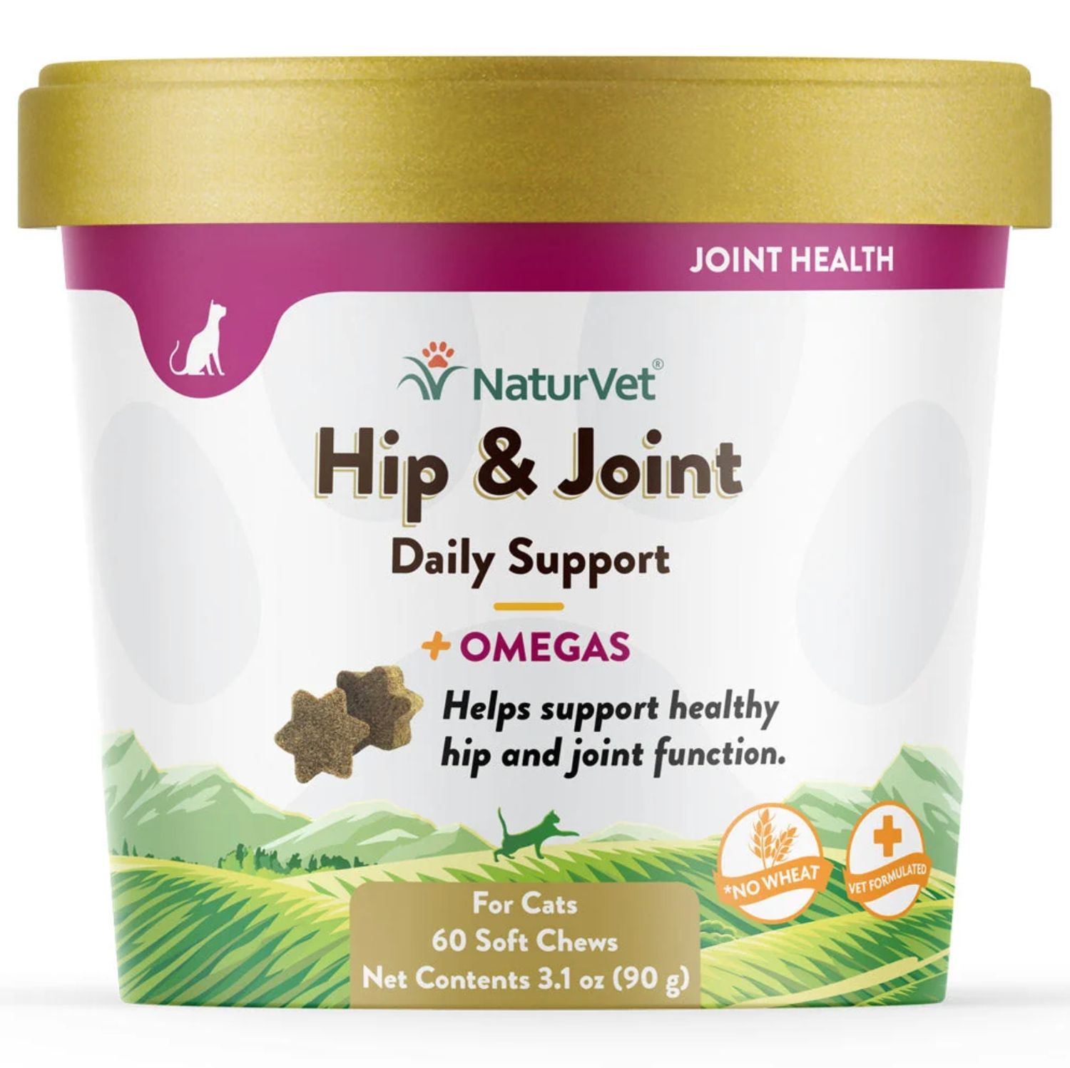 NaturVet Cat Hip &amp; Joint + Omegas Soft Chew 60 Count