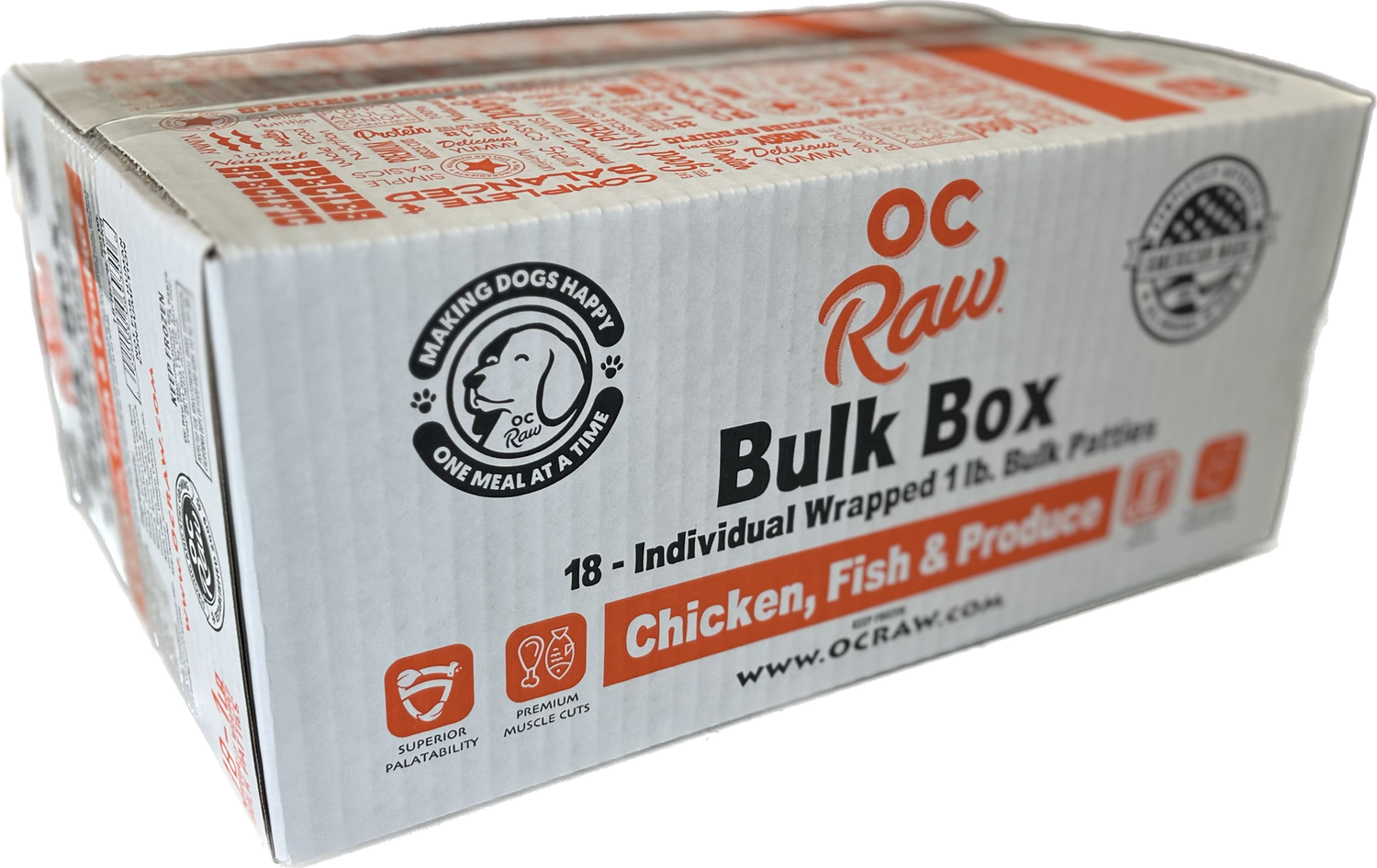 OC Raw Dog Frozen Chicken &amp; Fish, Size: 18lb Bulk Box