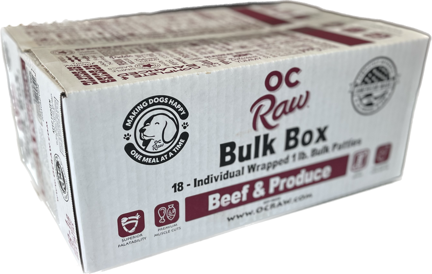 OC Raw Dog Frozen Beef, Size: 18lb Bulk Box