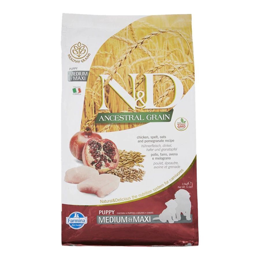 Farmina Dog Ancestral Grain Puppy Chicken Pomegranate 5.5lb, Dog Size: Medium &amp; Maxi