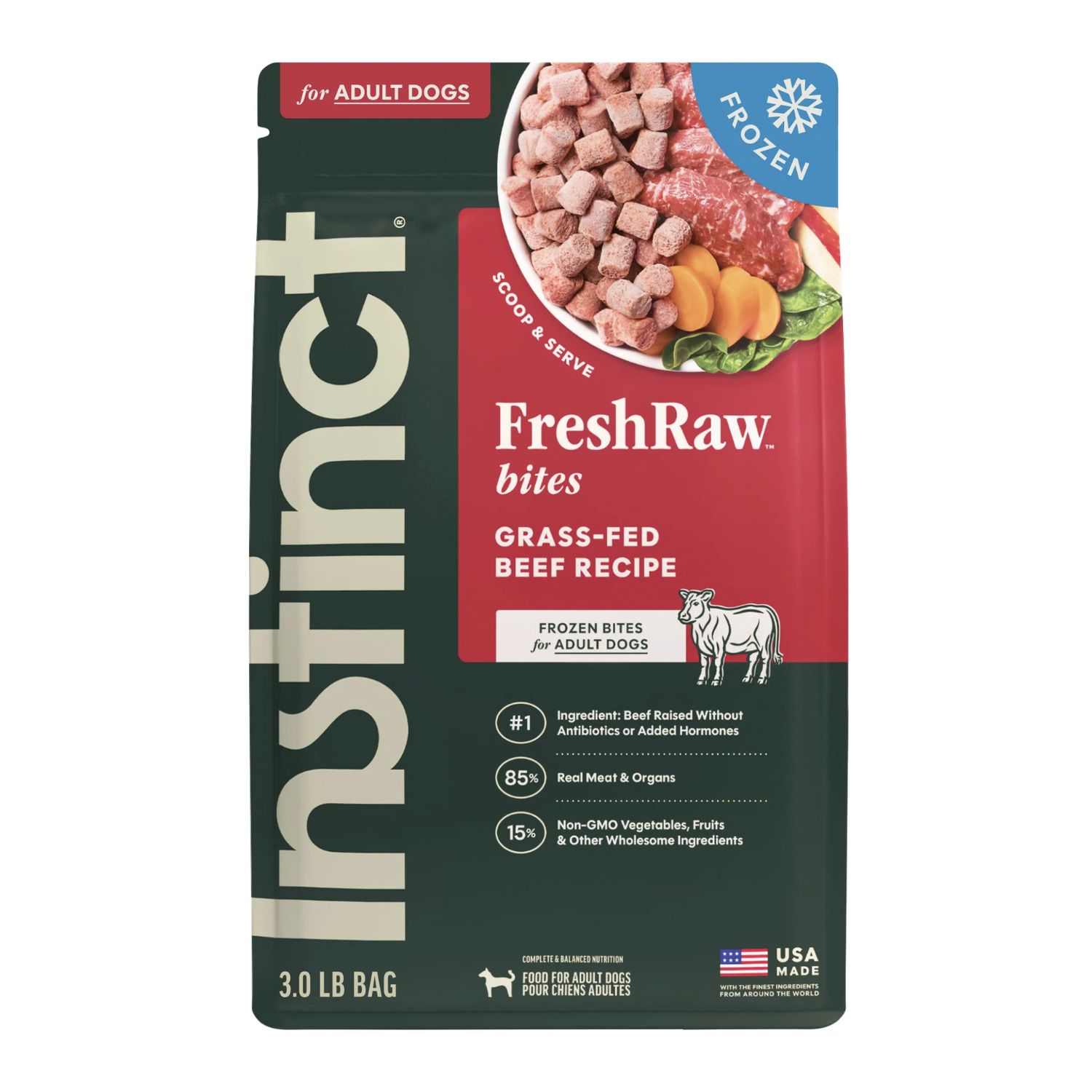 Instinct Dog Frozen FreshRaw Bites Grass-Fed Beef 3lb