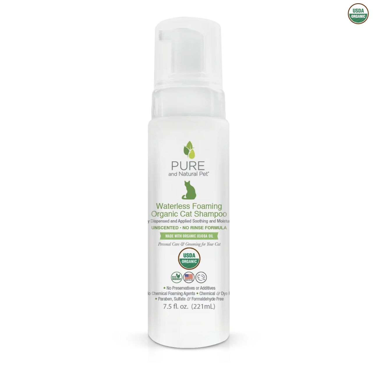 Pure &amp; Natural Cat Waterless Foaming Shampoo Unscented 7.5oz