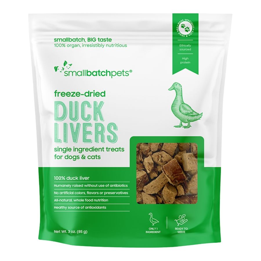 Small Batch Dog &amp; Cat Freeze-Dried Treats Duck Liver 3oz