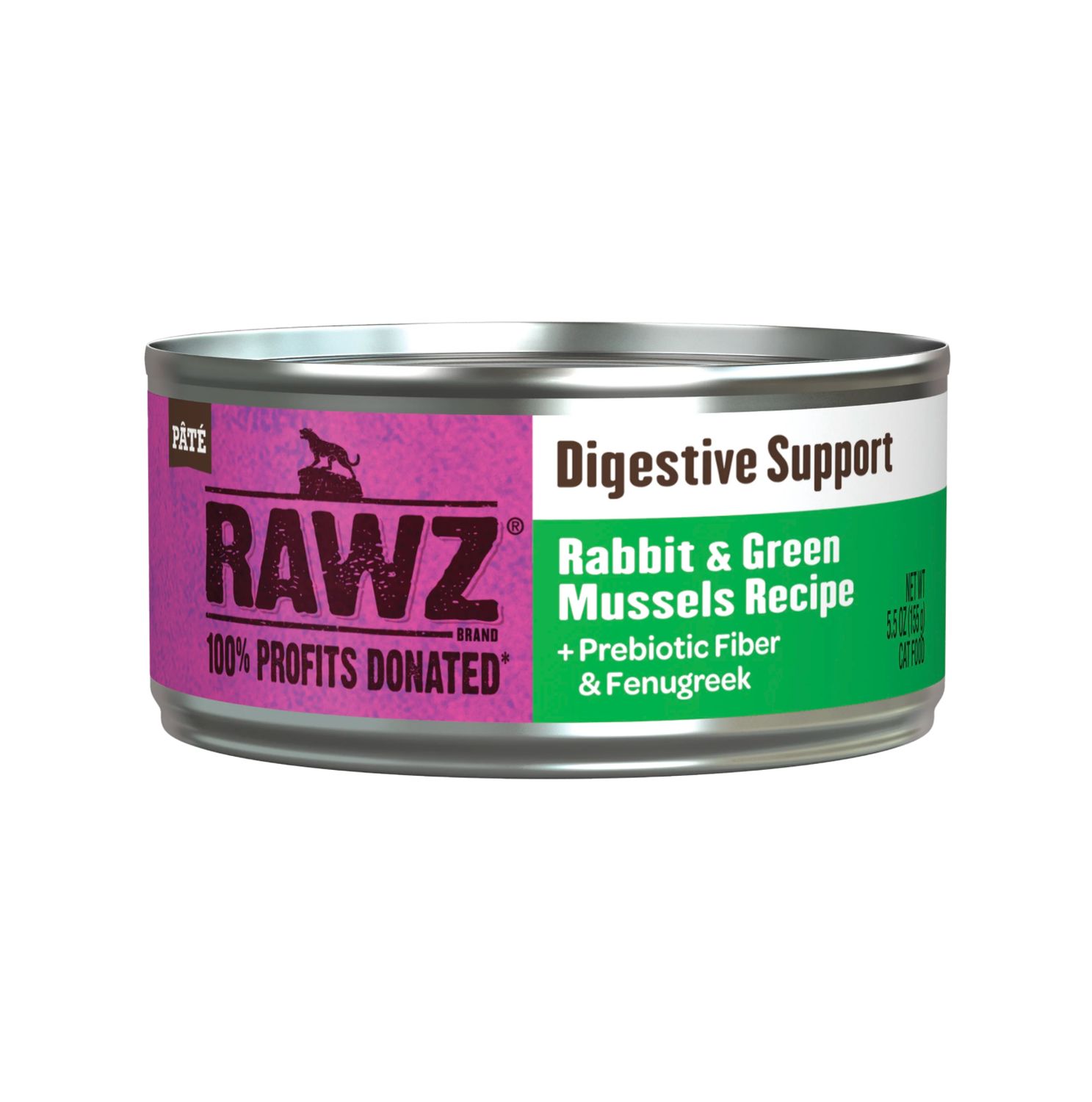 Rawz Cat Can Digestive Support Rabbit &amp; Green Mussels 5.5oz