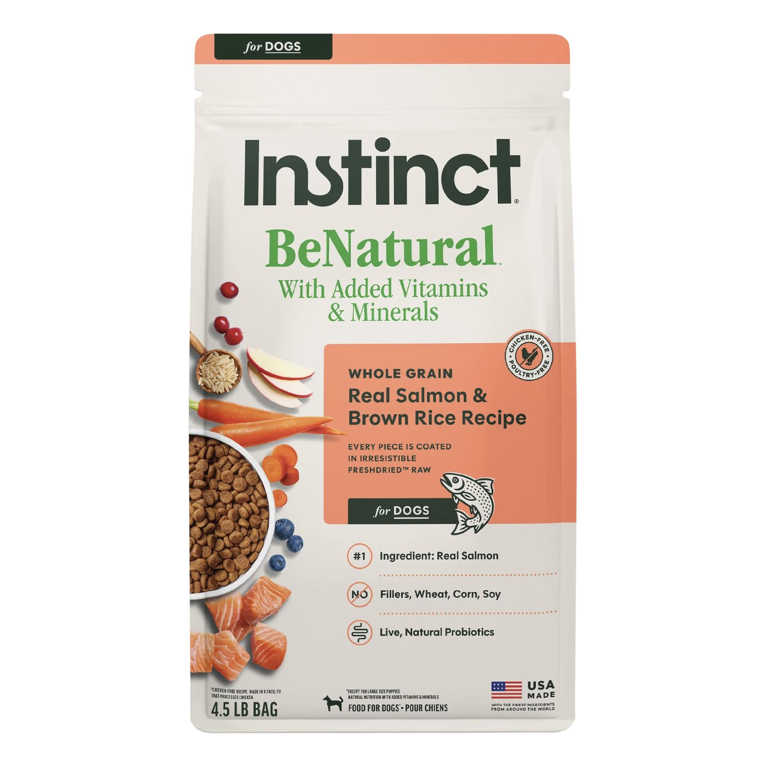 Instinct Dog BeNatural Kibble Real Salmon &amp; Brown Rice, Size: 4.5lb