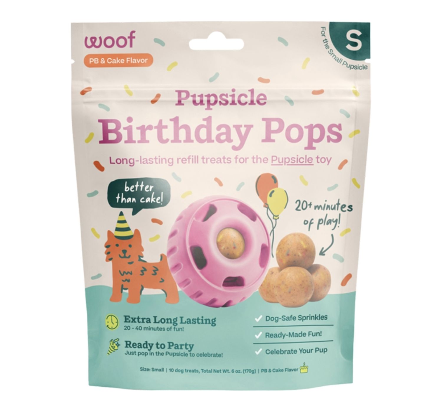 Woof Dog Pops Birthday Peanut Butter &amp; Cake Flavor, Size: Small 6oz