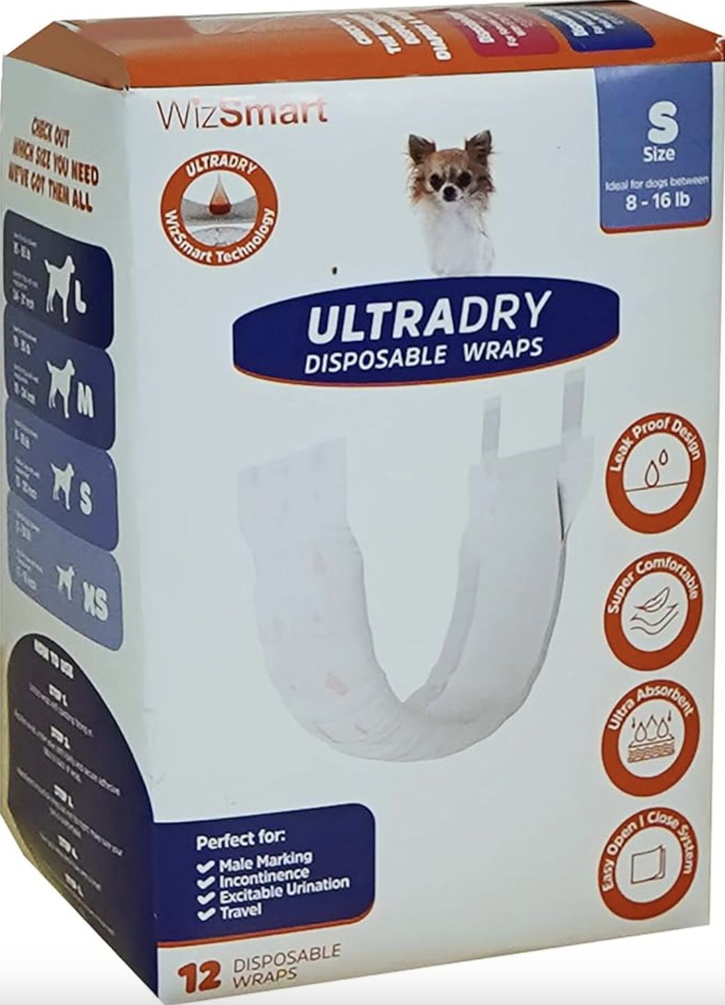 WizSmart Dog UltraDry Male Wraps 12ct, Amount: Small