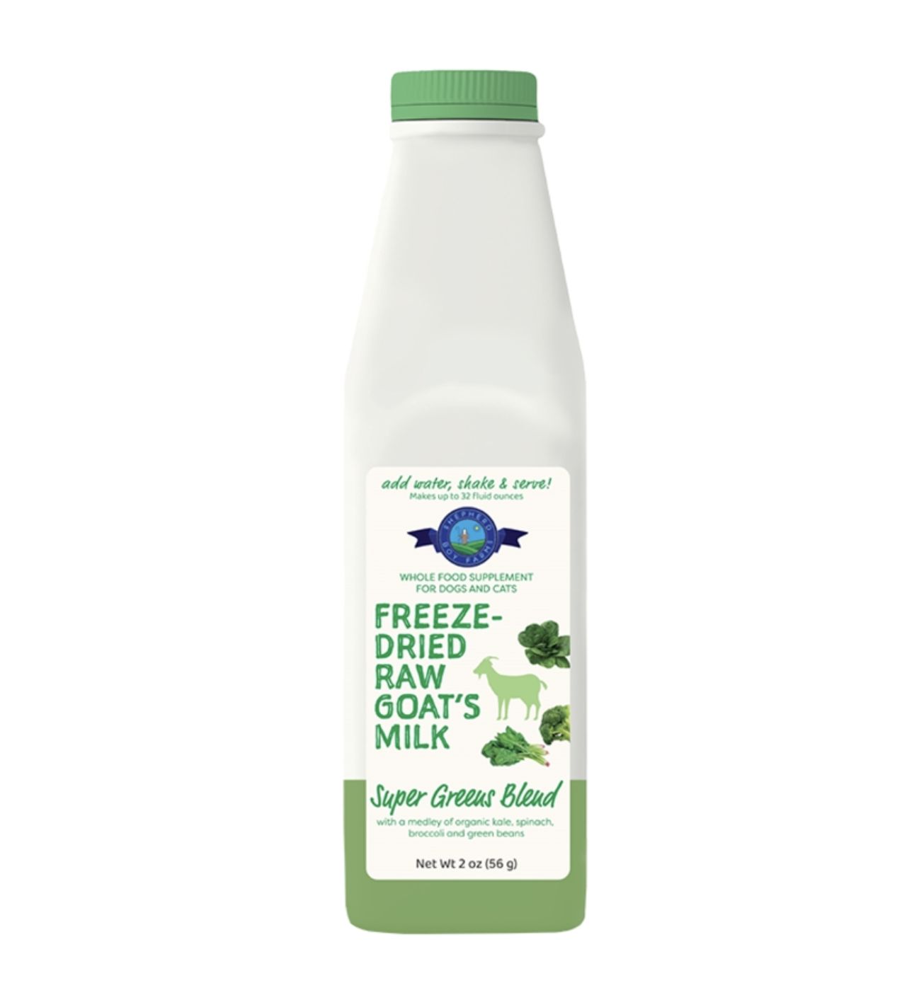 Shepherd Boy Farms Dog &amp; Cat Freeze-Dried Raw Goat Milk Super Green, Size: 32oz