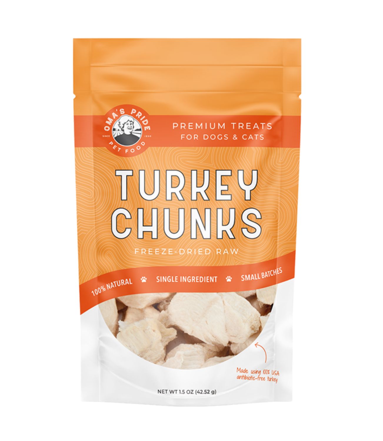 Oma's Pride Dog &amp; Cat Freeze Dried Turkey Treat 1.5oz, Flavor: Turkey Chunks