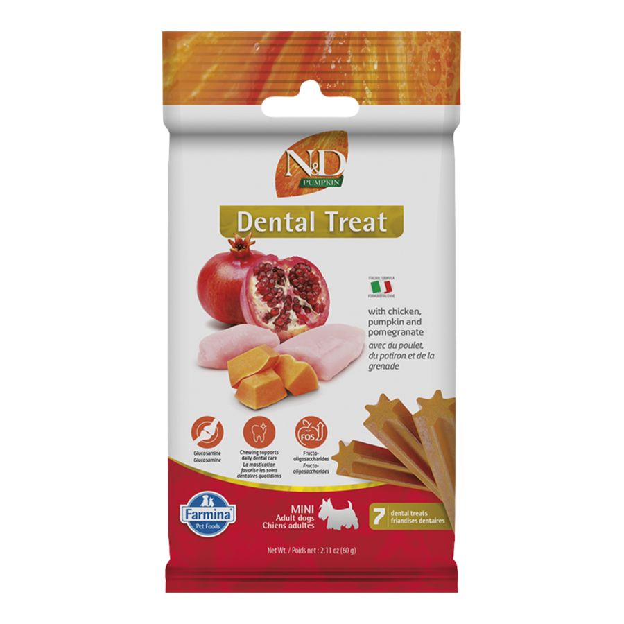 Farmina Dog Dental Treats Pumpkin, Chicken &amp; Pomegranate, Size: Mini 2.11oz