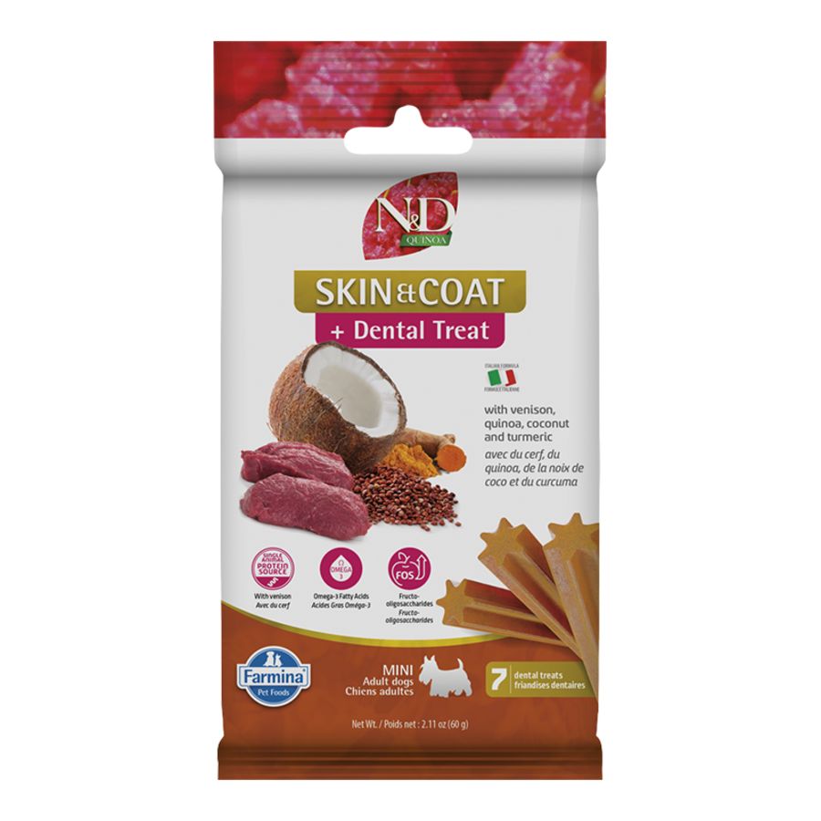 Farmina Dog Dental Treats Quinoa Skin &amp; Coat Venison, Size: Mini 2.11oz