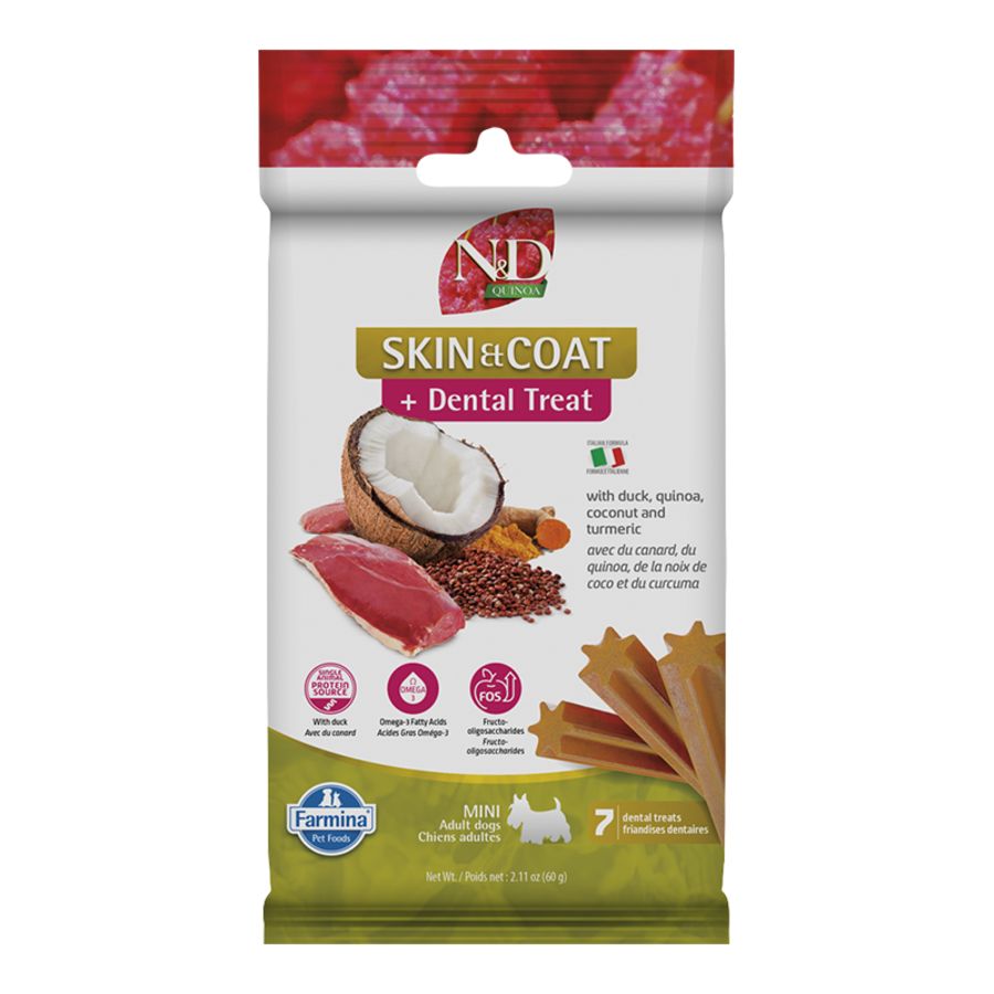Farmina Dog Dental Treats Quinoa Skin &amp; Coat Duck, Size: Mini 2.11oz