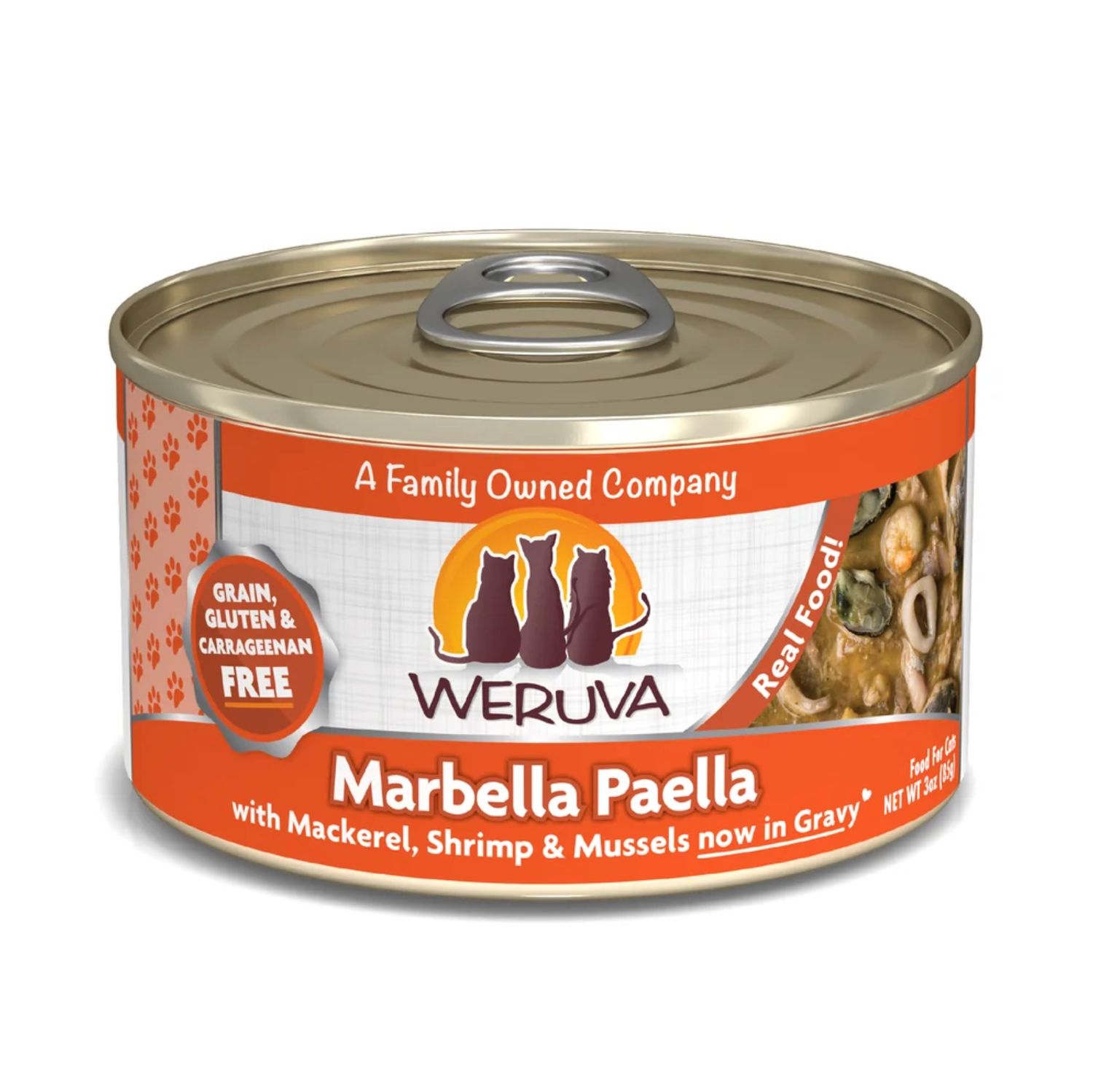 Weruva Cat Classic Marbella Paella Mackerel, Shrimp &amp; Mussels in Gravy, Size: 3oz