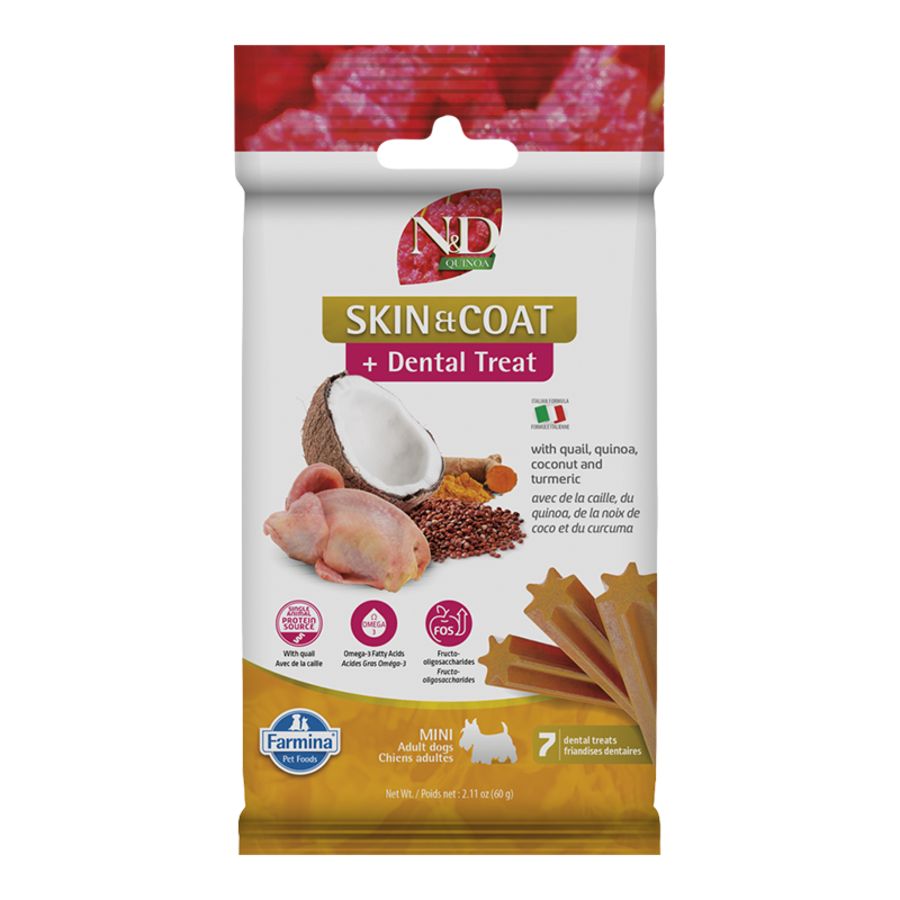 Farmina Dog Dental Treats Quinoa Skin &amp; Coat Quail, Size: Mini 2.11oz