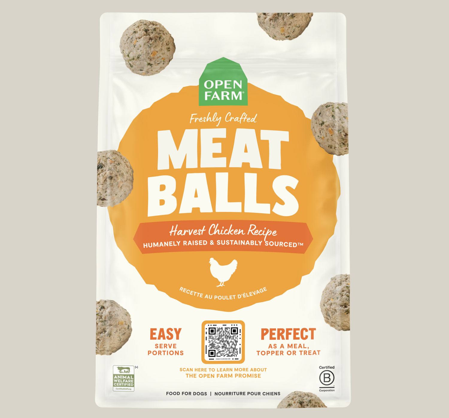 Open Farm Dog Frozen Gently Cooked Meatballs Chicken 14oz