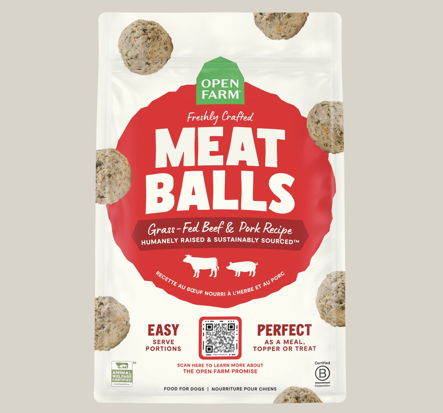 Open Farm Dog Frozen Gently Cooked Meatballs Beef &amp; Pork 14oz