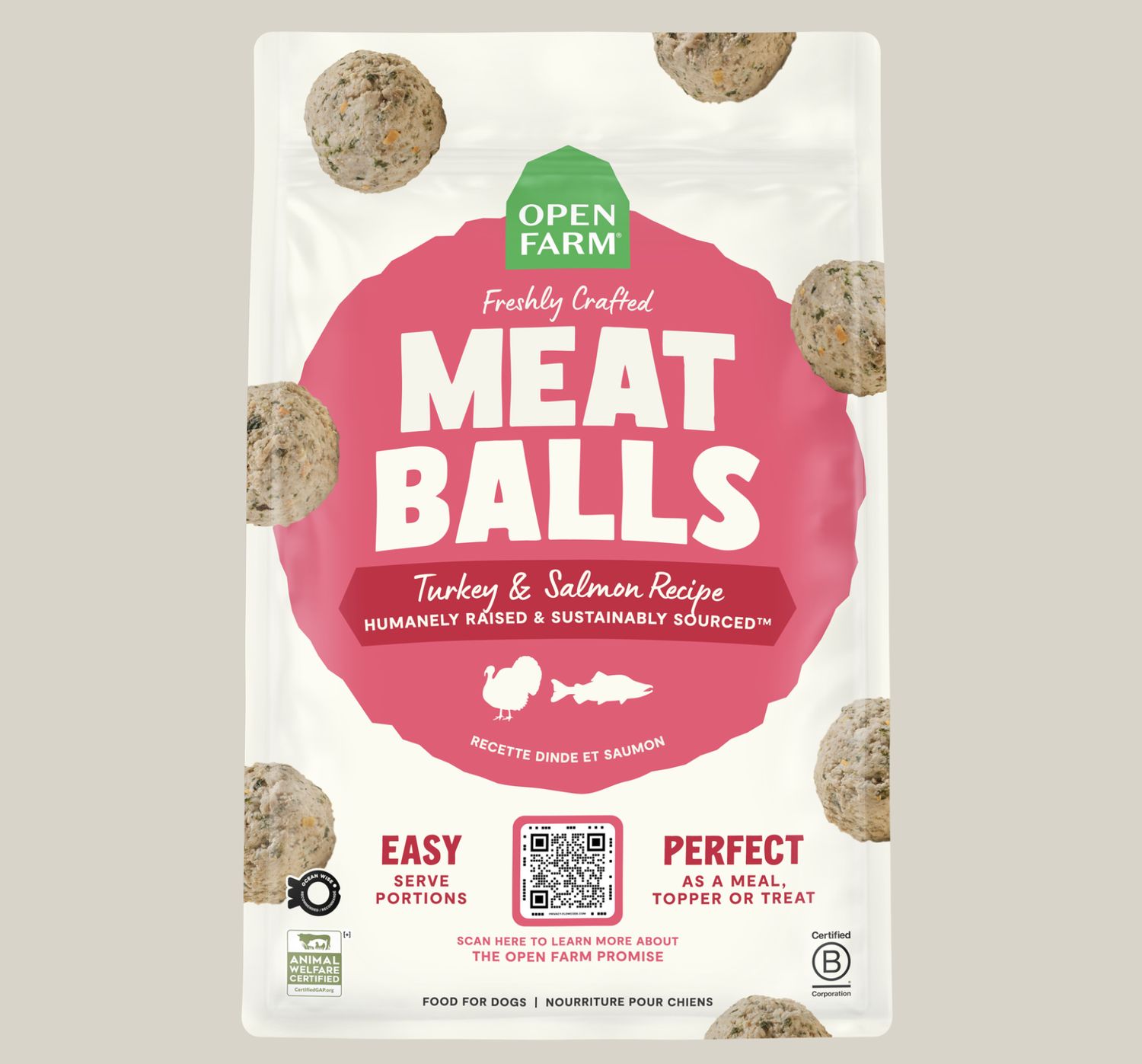 Open Farm Dog Frozen Gently Cooked Meatballs Turkey &amp; Salmon 14oz