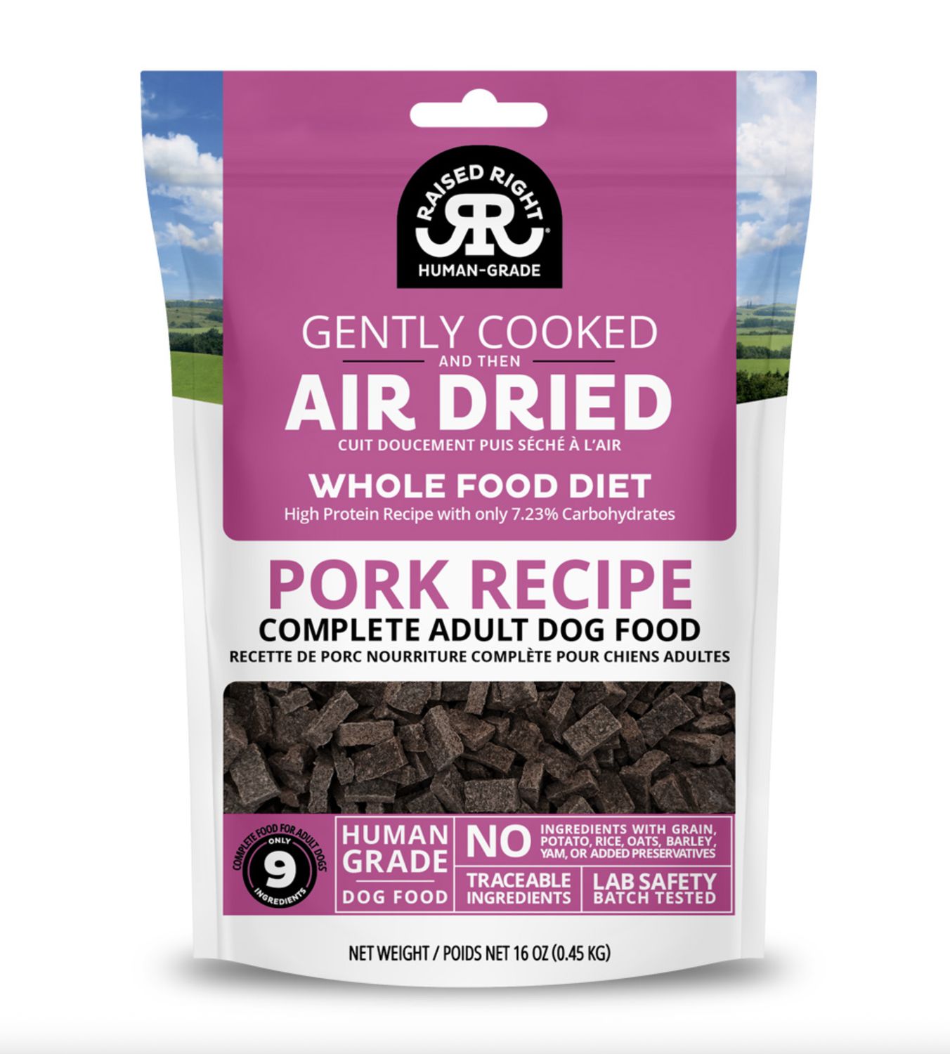 Raised Right Dog Air Dried Pork, Size: 1lb