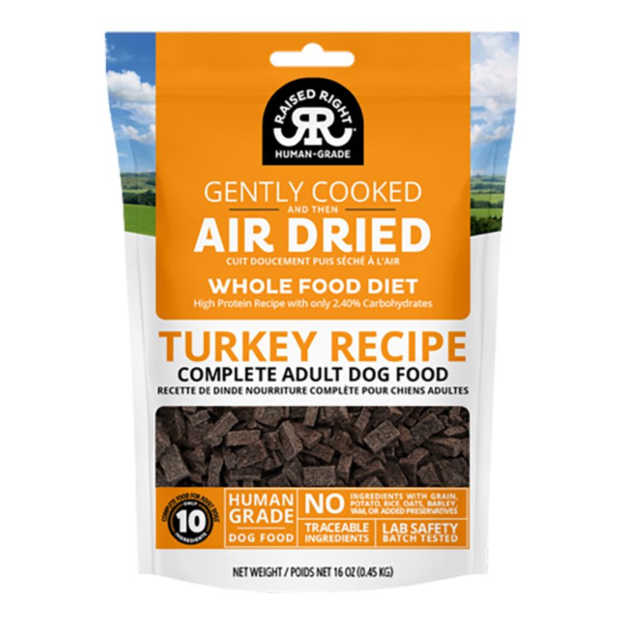 Raised Right Dog Air Dried Turkey, Size: 1lb