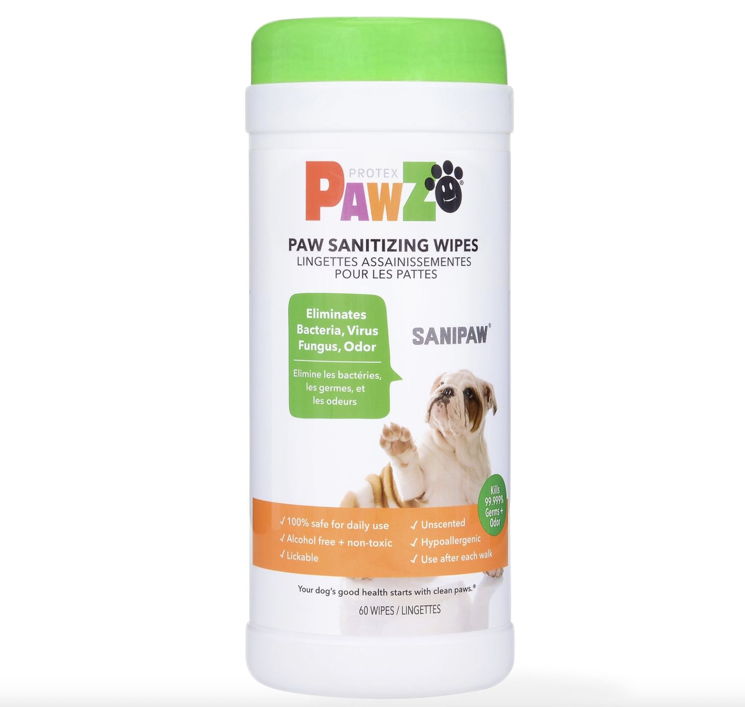 Pawz Dog SaniPaw Unscented Odor Eliminating Paw Wipes 60ct