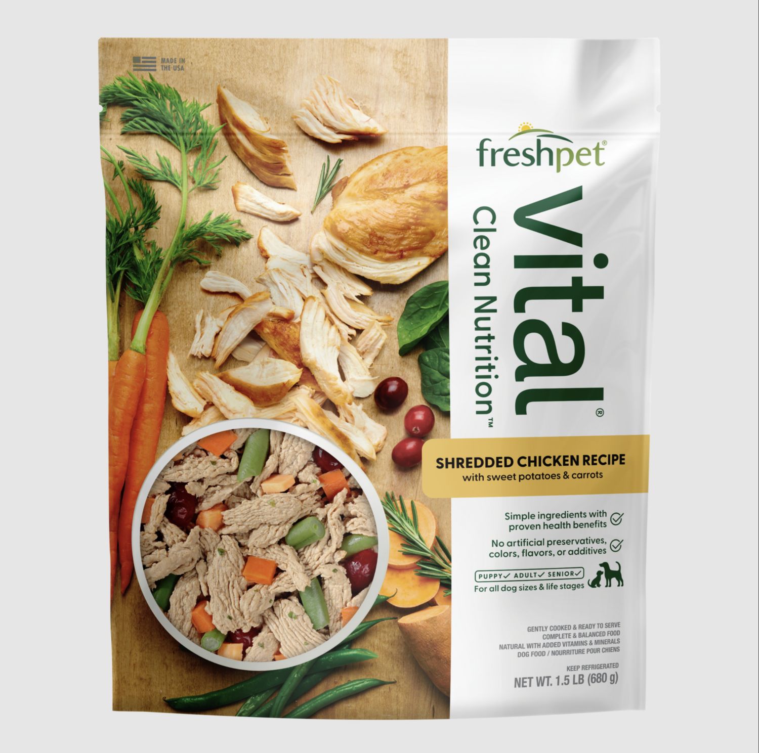 FreshPet Dog Vital Shredded Chicken with Sweet Potatoes &amp; Carrots 1.5lb