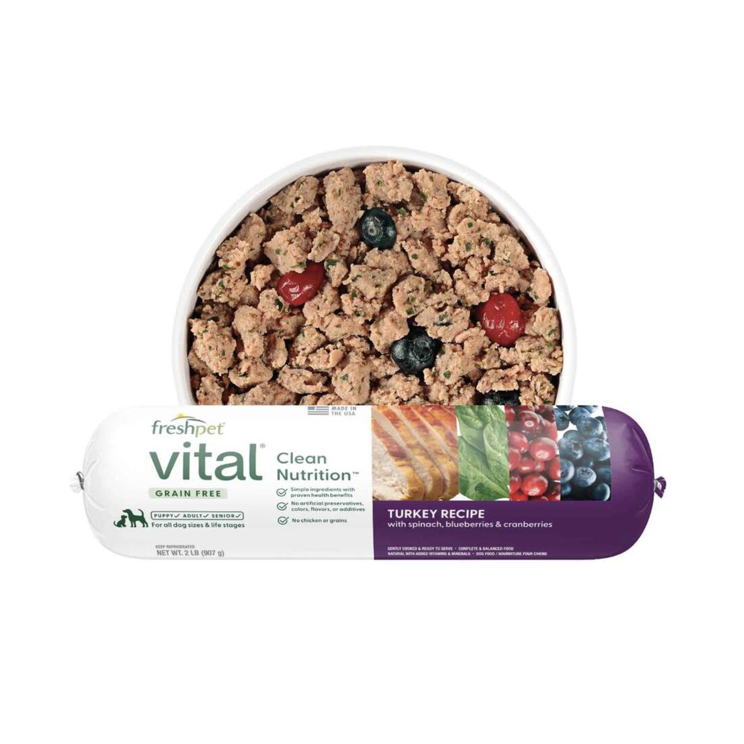 FreshPet Dog Vital Turkey with Spinach, Cranberries &amp; Blueberries Roll 2lb