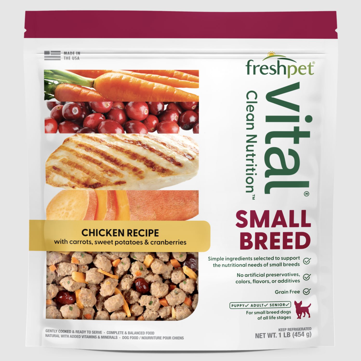 FreshPet Dog Vital Small Breed Chicken with Carrots, Sweet Potatoes &amp; Cranberries 1lb