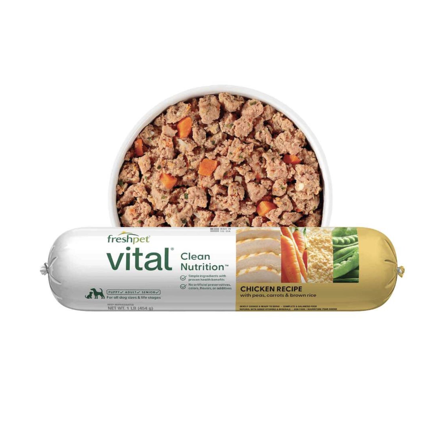FreshPet Dog Vital Chicken with Peas, Carrots &amp; Brown Rice Roll, Size: 1lb