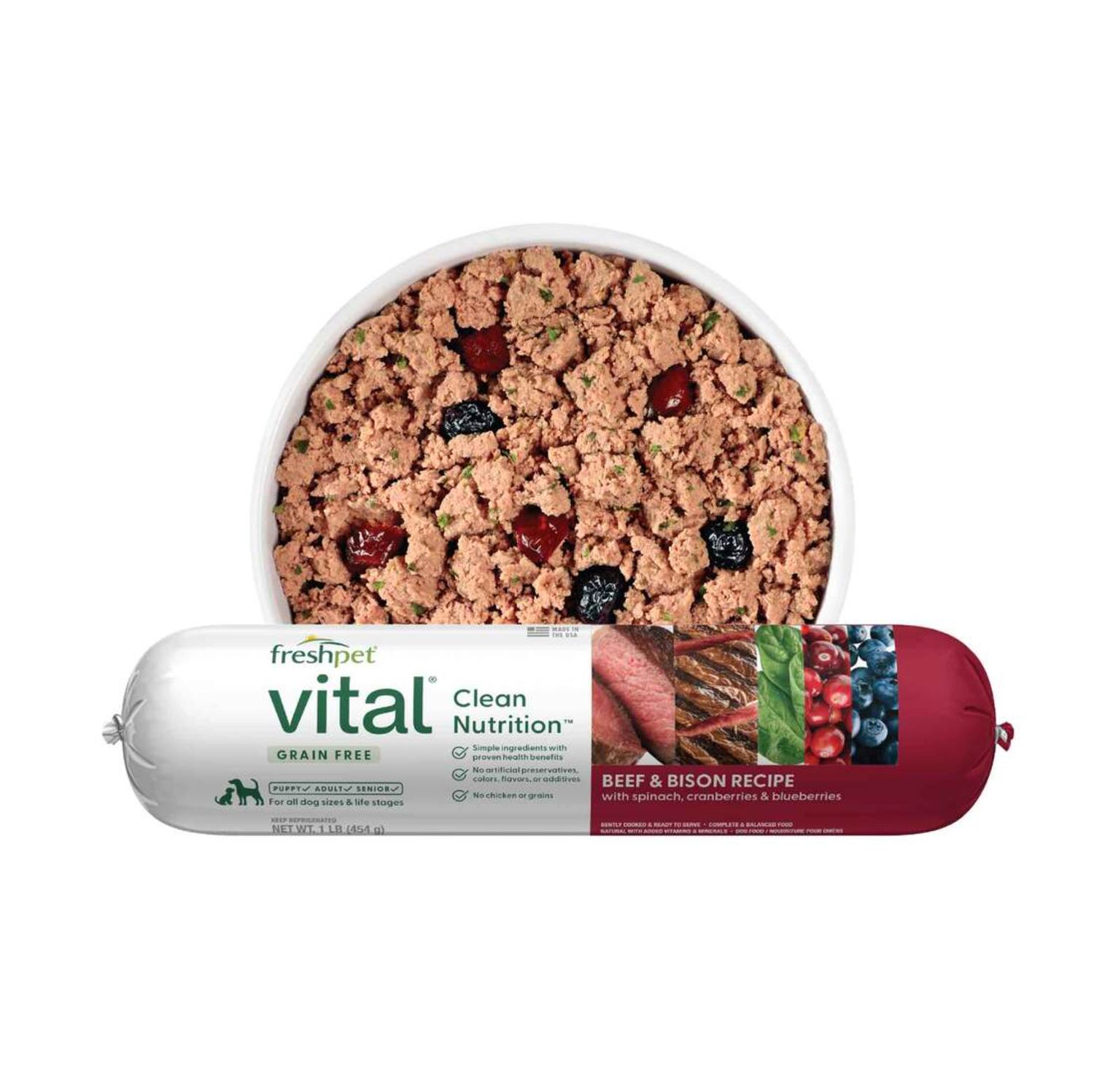 FreshPet Dog Vital Grain Free Beef &amp; Bison, Size: 1lb