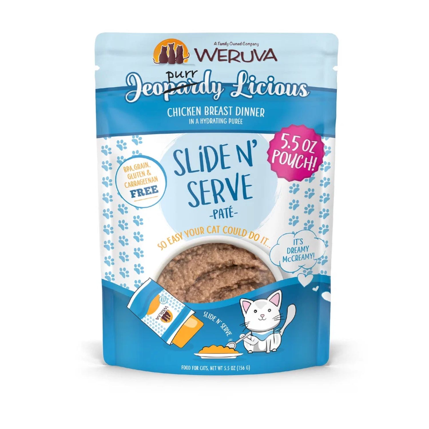 Weruva Cat Slide &amp; Serve Jeopurrdy Licious Chicken Breast Dinner 5.5oz Pouch, Size: Single Pouch