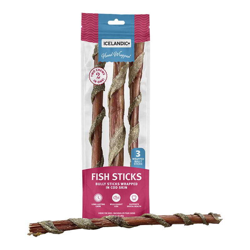 Icelandic Dog Bully Stick Wrapped with Fish Skin