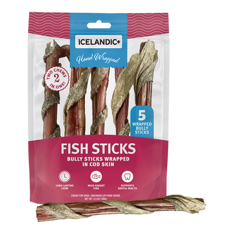 Icelandic Dog Bully Stick Wrapped with Fish Skin