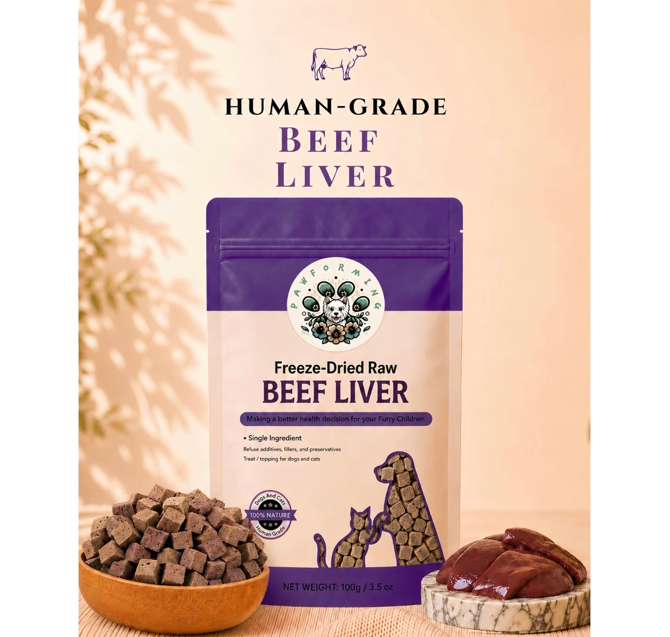 Pawforming Pets Freeze Dried Beef Liver Cubes 3.5oz