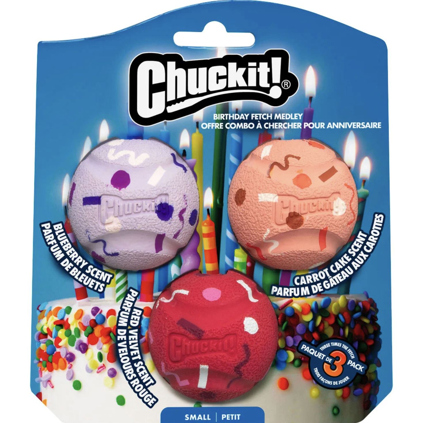 Chuckit! Dog Birthday Ball Medley 3 Pack, Size: Small