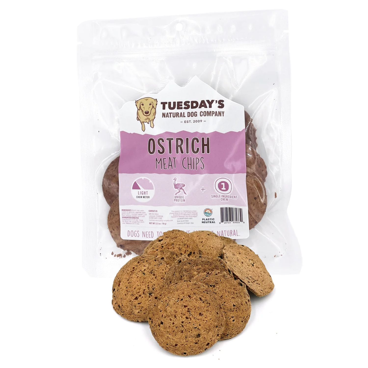 Tuesday's Dog Ostrich Meat Chips 2.5oz
