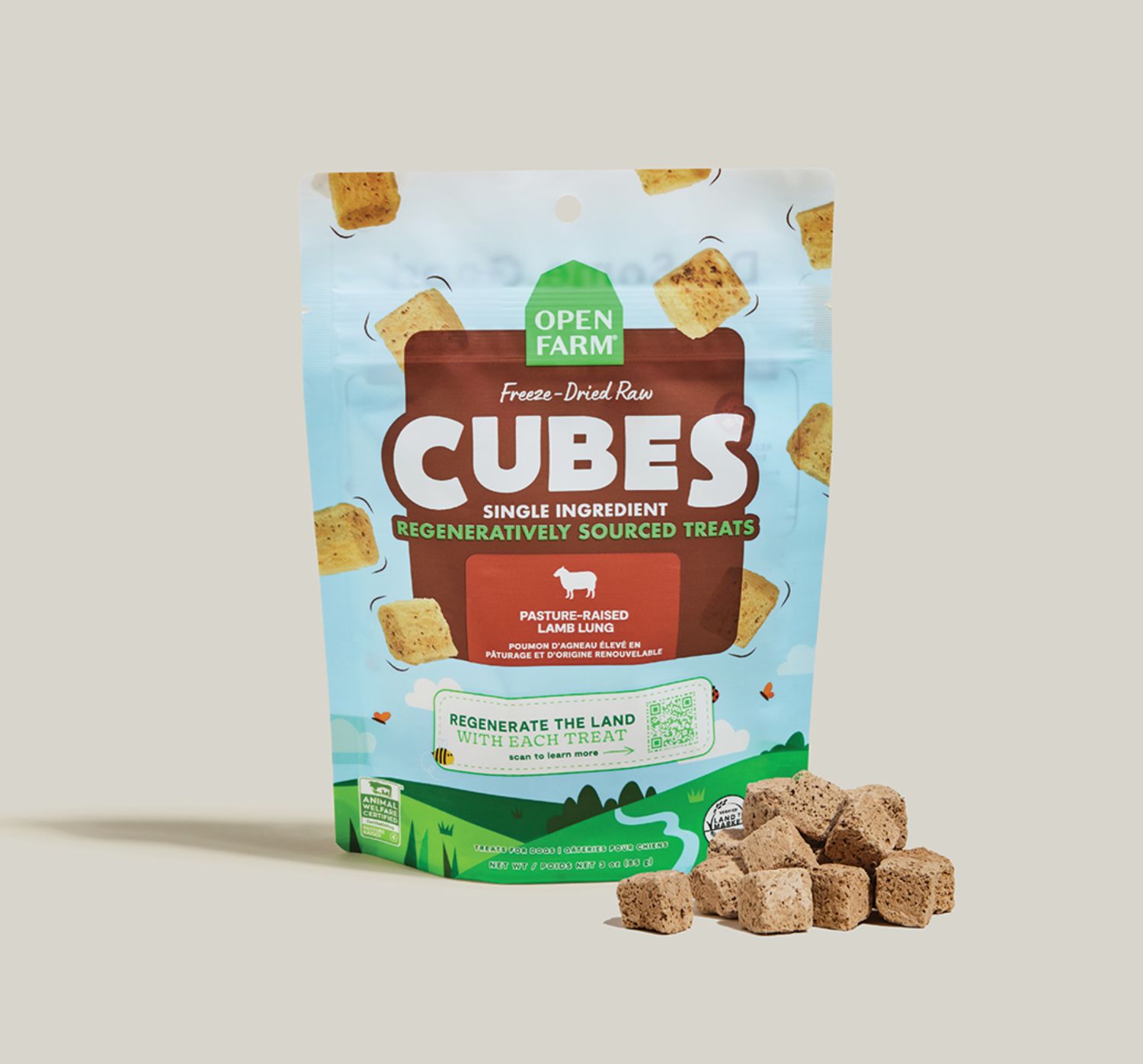 Open Farm Dog Freeze Dried Cubes Lamb Lung 3oz