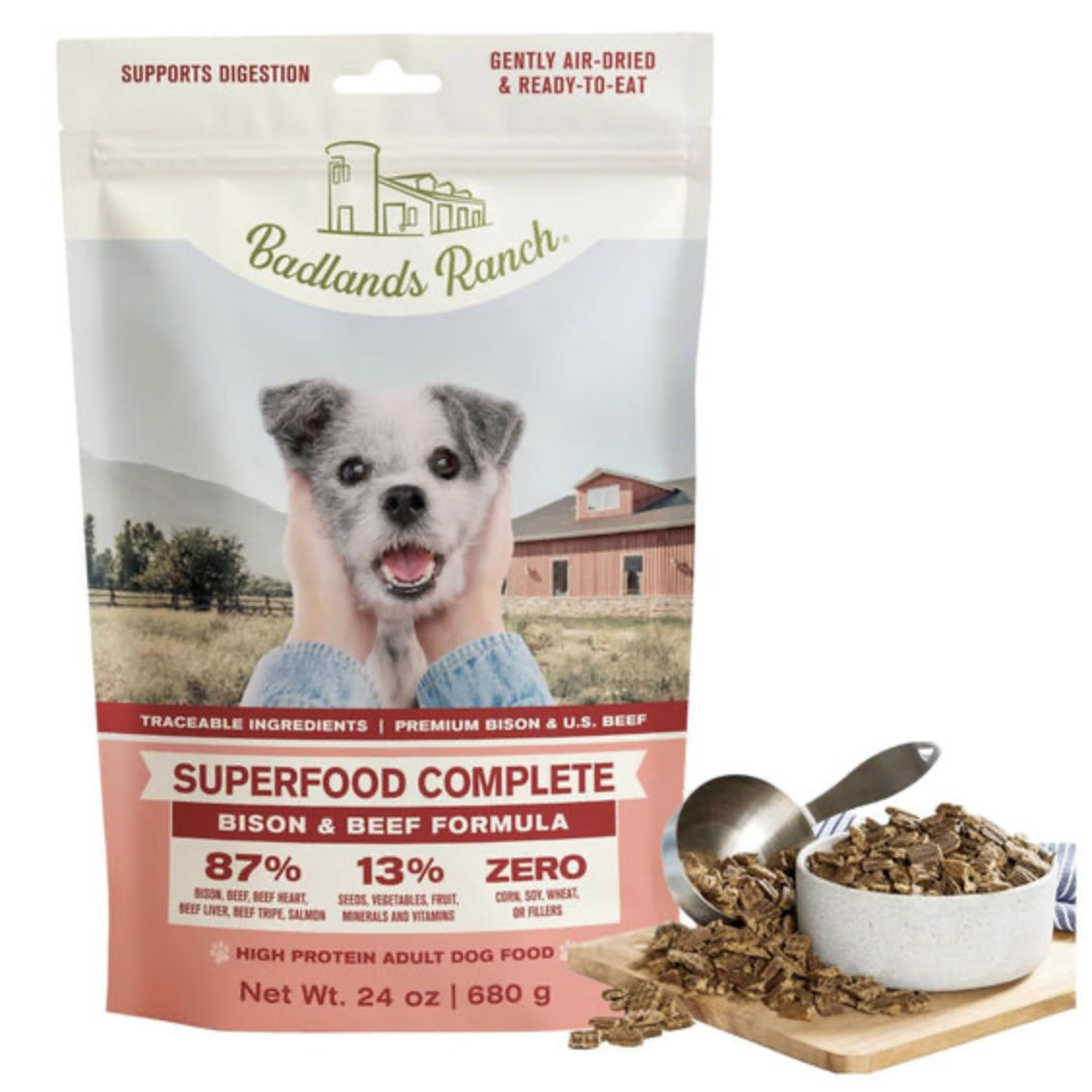 Badlands Ranch Dog Air Dried Superfood Complete Bison &amp; Beef, Size: 11.5oz