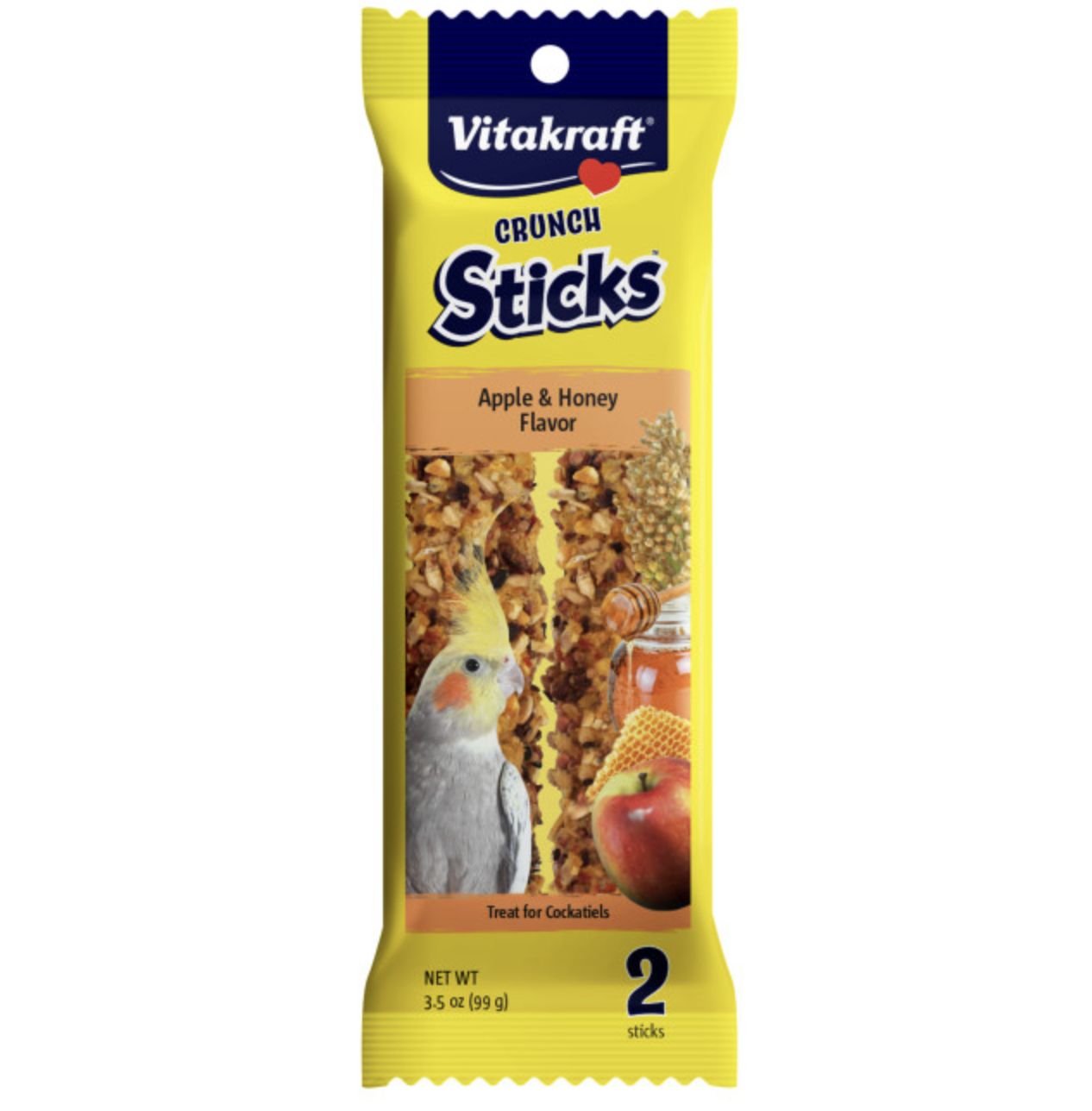 Vitakraft Crunch Sticks Cockatiel Treats 2pk 3.5oz, Flavor: Apple &amp; Honey