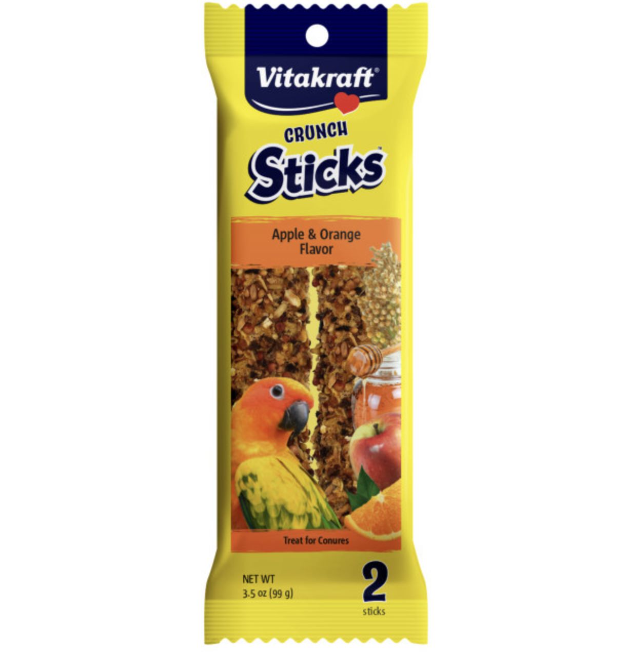 Vitakraft Crunch Sticks Conure Treats 2pk 3.5oz, Flavor: Apple &amp; Orange