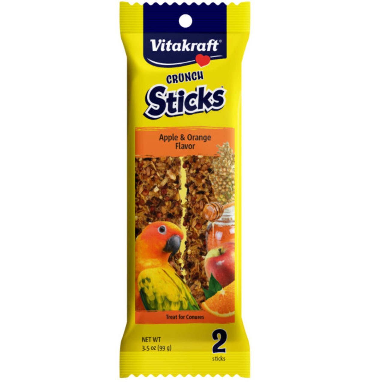 Vitakraft Crunch Sticks Conure Treats 2pk 3.5oz, Flavor: Apple &amp; Orange
