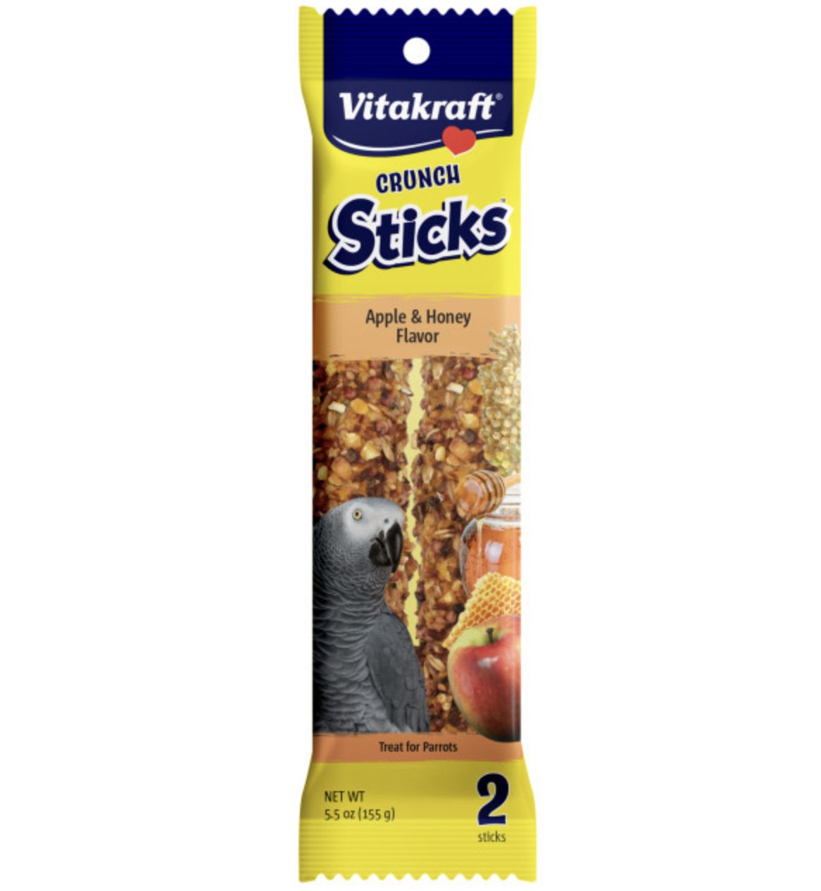 Vitakraft Crunch Sticks Parrot Treats 2pk 5.5oz, Flavor: Apple &amp; Honey