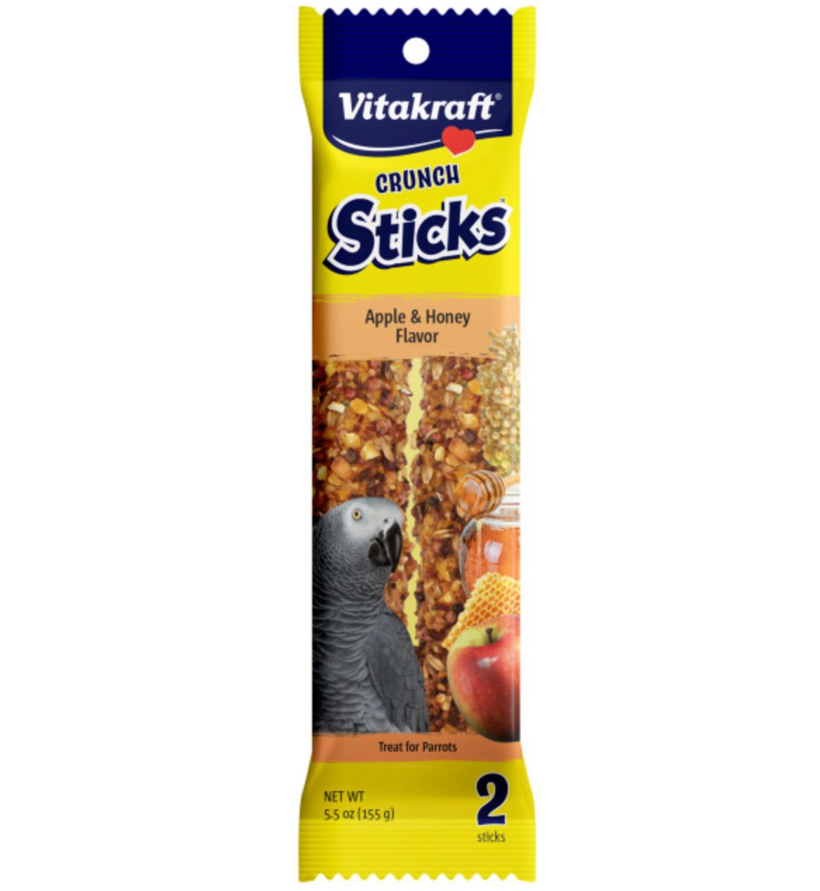 Vitakraft Crunch Sticks Parrot Treats 2pk 5.5oz, Flavor: Apple &amp; Honey