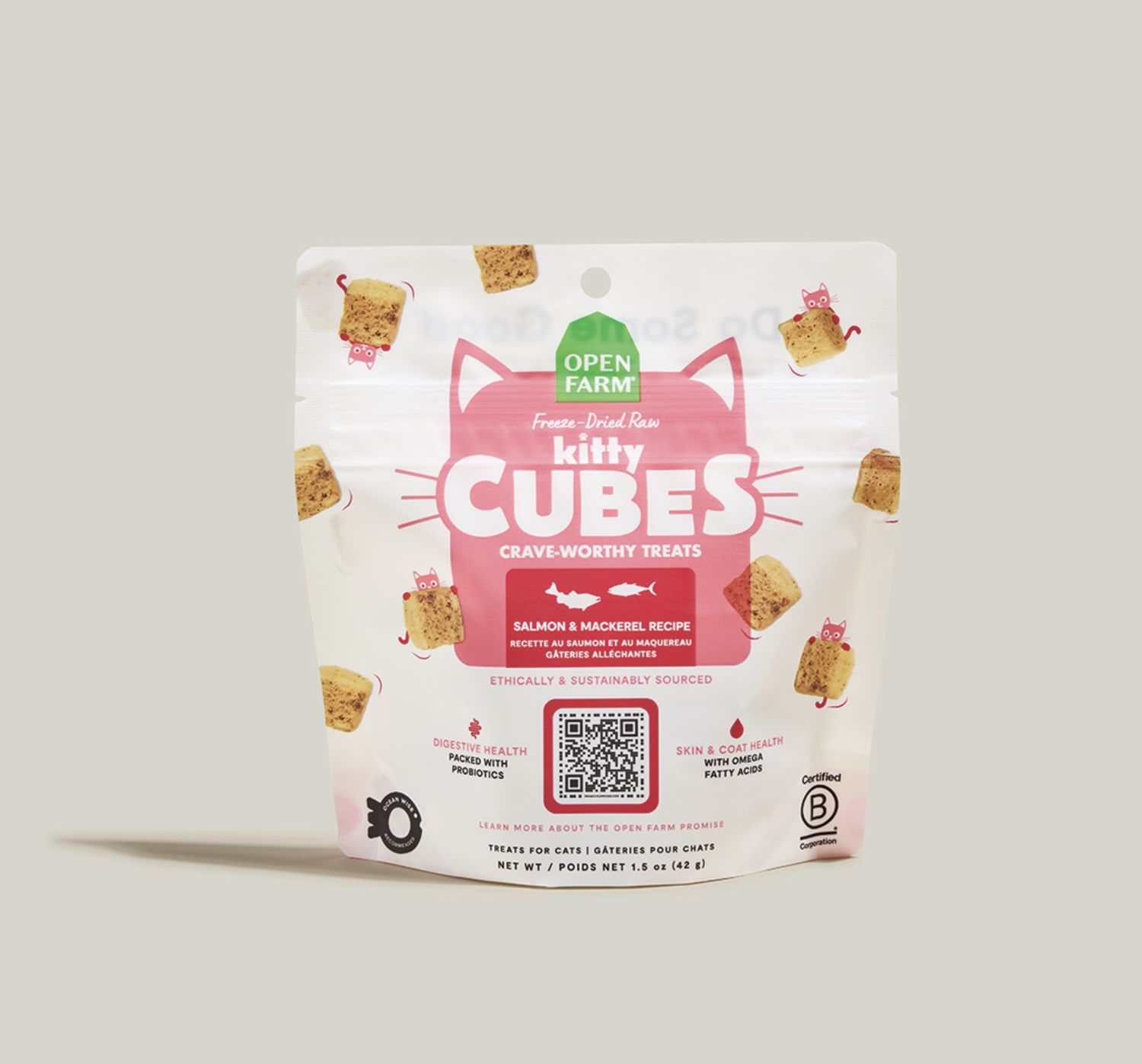 Open Farm Cat Freeze-Dried Cubes Salmon &amp; Mackerel Treats 1.5oz