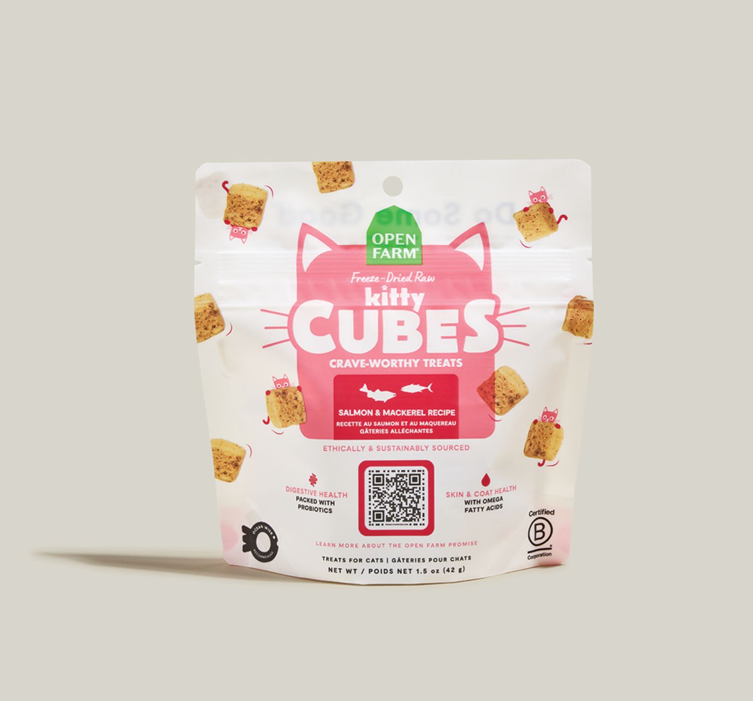 Open Farm Cat Freeze-Dried Cubes Salmon &amp; Mackerel Treats 1.5oz