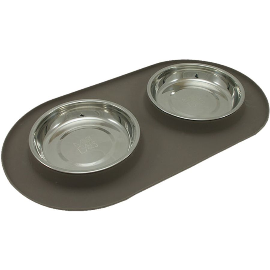 Messy Mutts Cat Silicone Double Feeder, Color: Grey