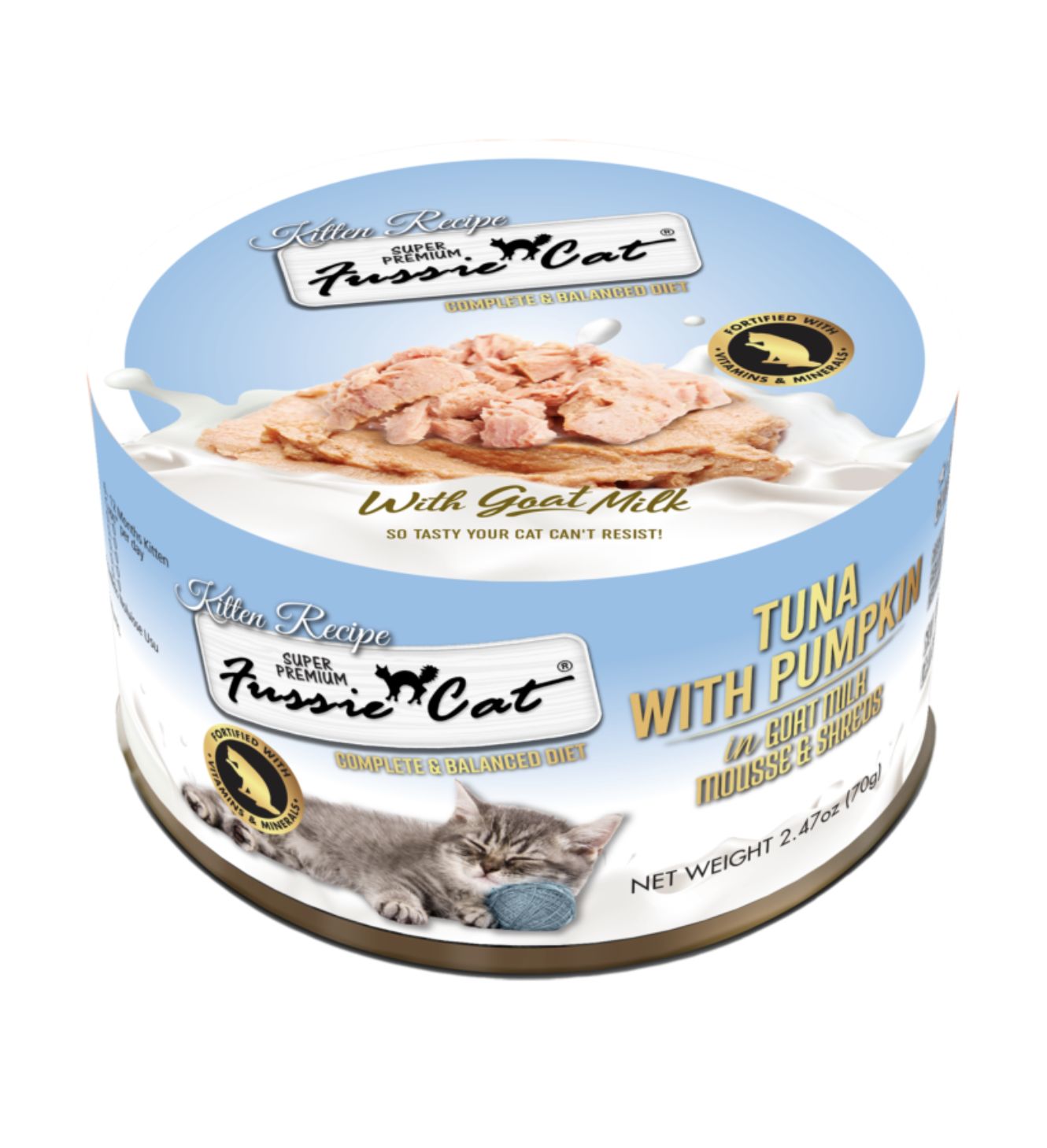 Fussie Cat Kitten Tuna &amp; Pumpkin in Goat Milk Mousse &amp; Shreds Can 2.47oz